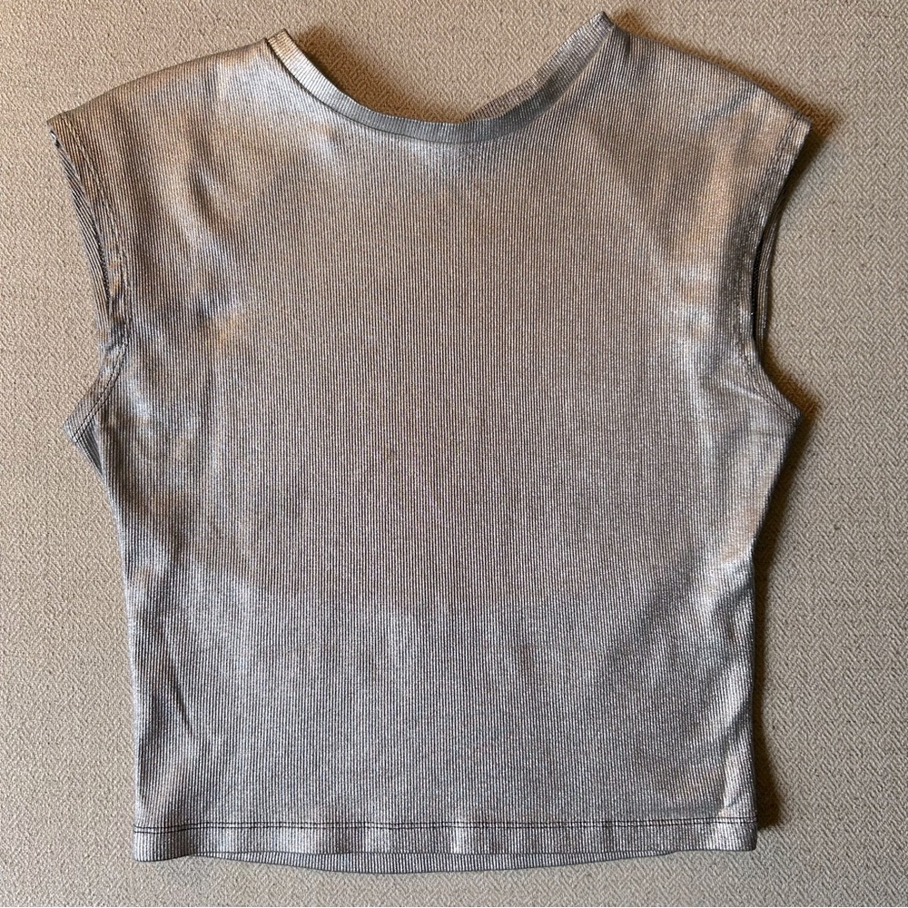Silver Ribbed Open Back Tank - Picture 2 of 9